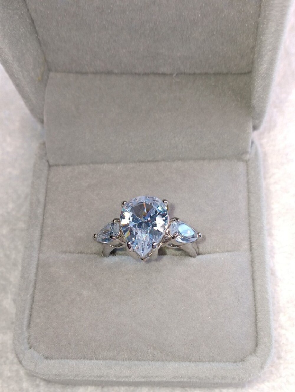 Large Pear Shape Faux Diamond Three-Stone Ring